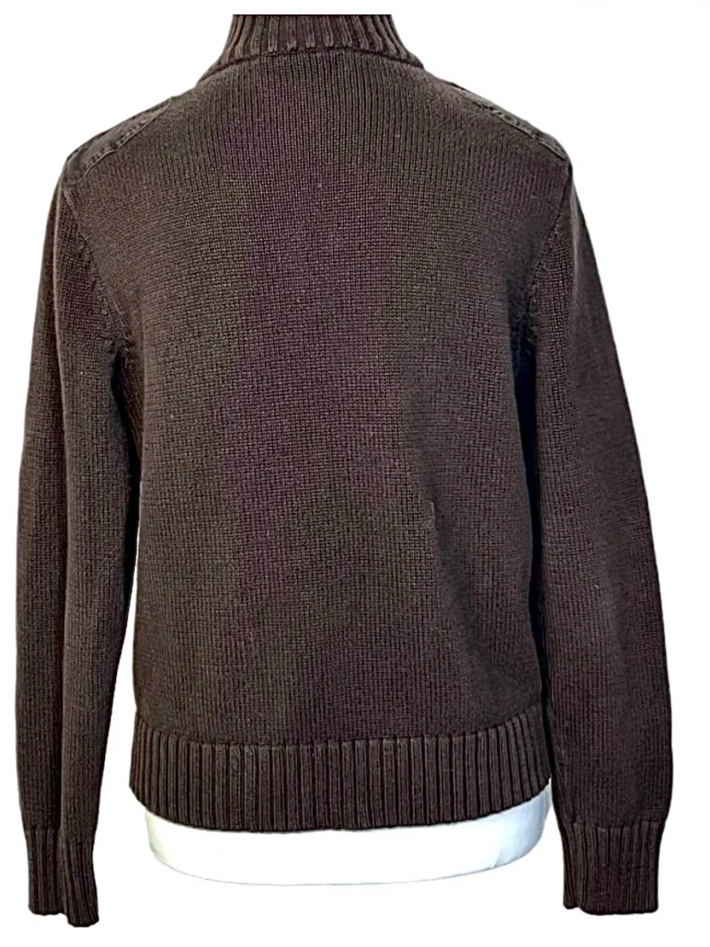 Lauren Ralph Lauren Brown Cotton Full Zip Cardigan Knit Sweater Medium